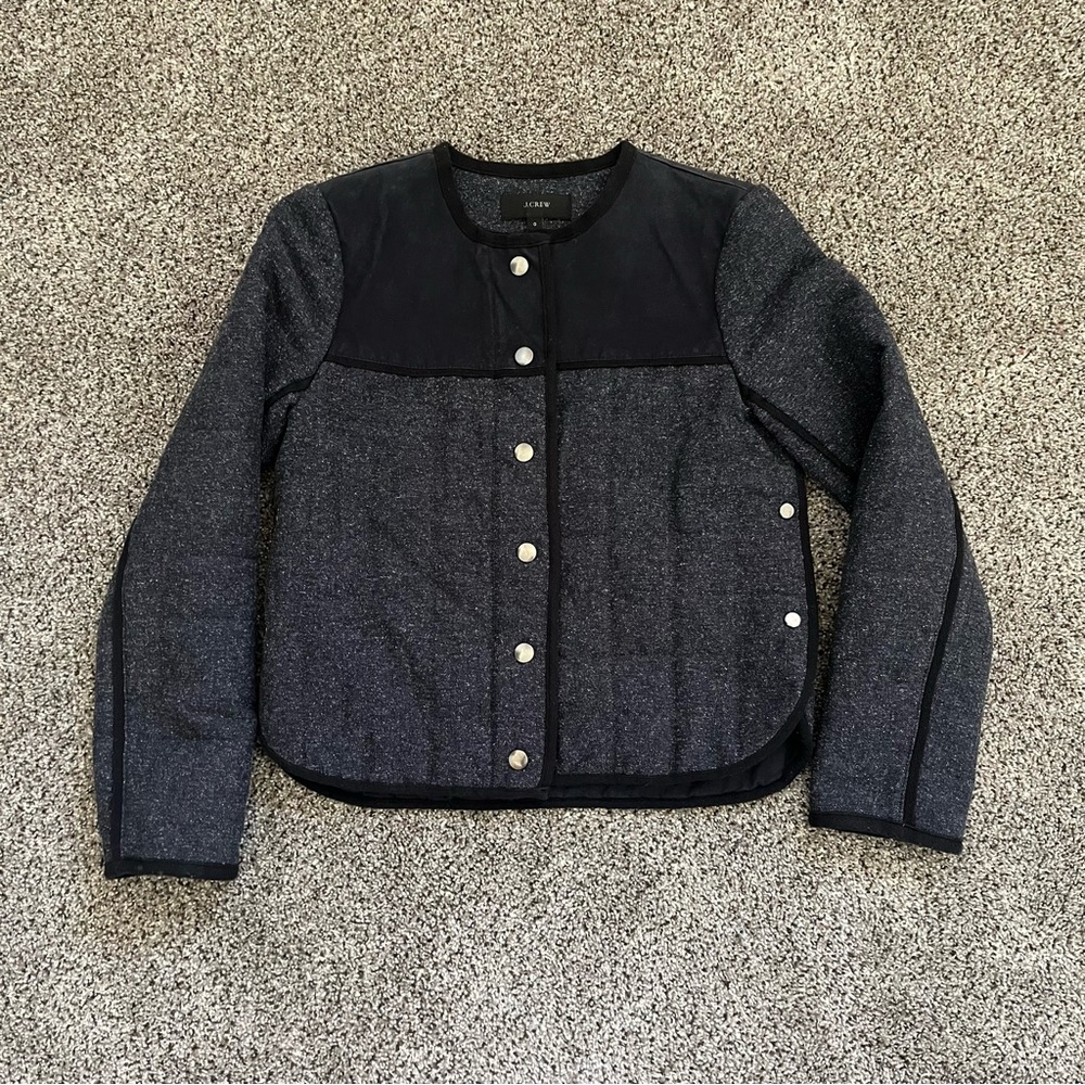 J.Crew Women's Black/Gray/Navy Cropped Quilted Herringbone Jacket Size 0